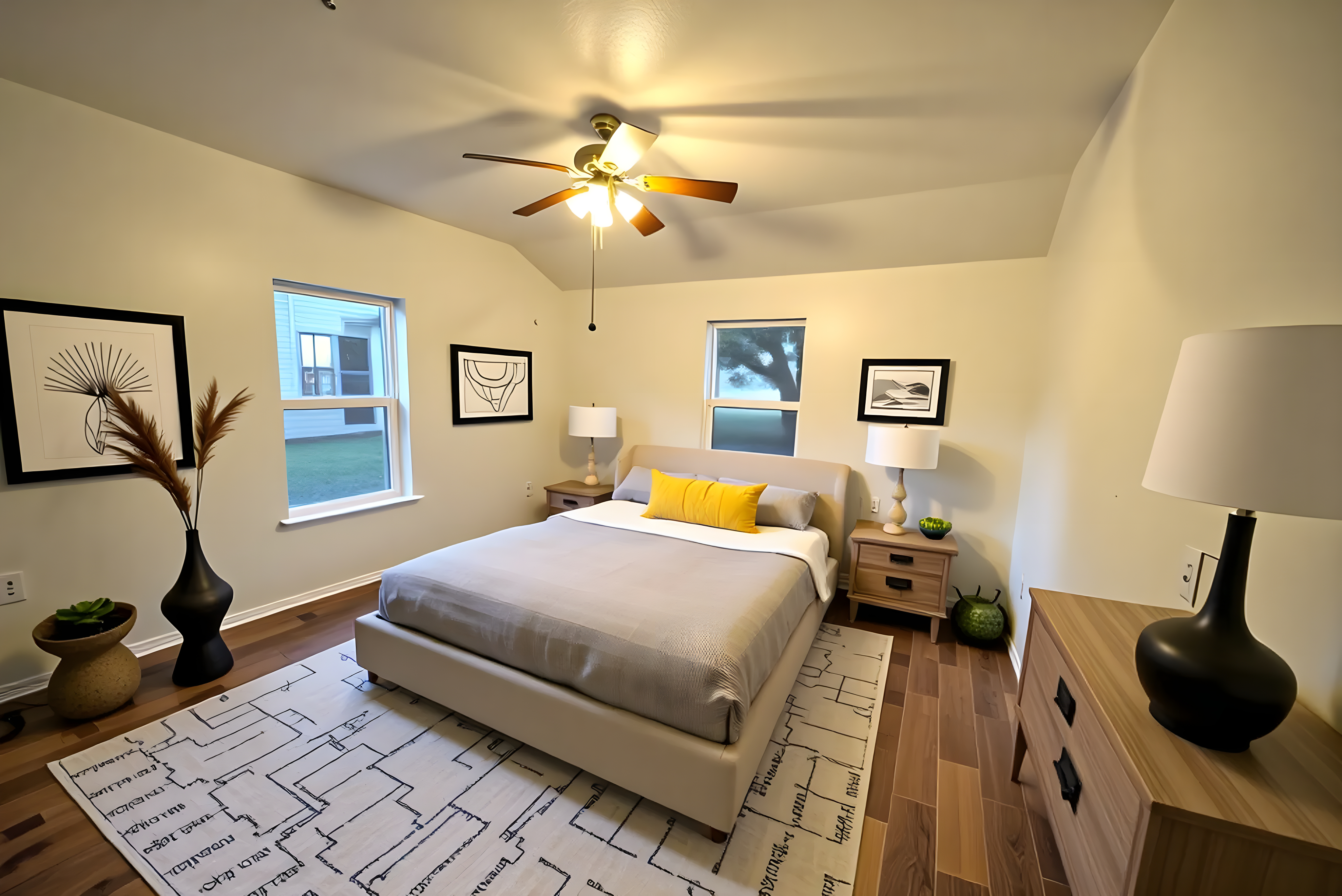 After - Master Bedroom after being virtually staged in the modern style.